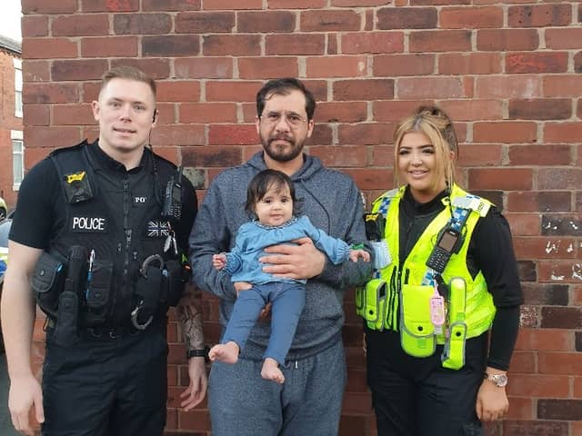  PC Challenor and PC McDonald with the baby’s father Credit: GMP