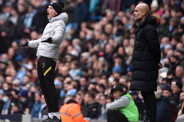 Pep Guardiola dealt Thomas Tuchel a huge blow in the title race. Credit: Getty.