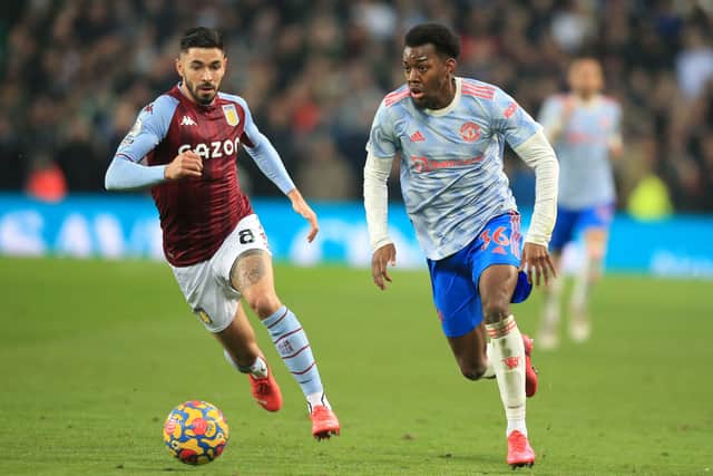 Anthony Elanga made his first league start of the season at Villa Park. Credit: Getty.