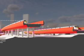 An impression of the huge concrete viaducts which could dominate parts of east Manchester if the plans for an above-ground HS2 station go ahead