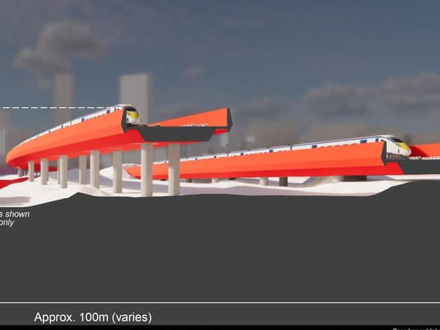 An impression of the huge concrete viaducts which could dominate parts of east Manchester if the plans for an above-ground HS2 station go ahead