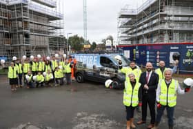 Seddon apprentices meet Salford mayor Paul Dennett at a development of 51 new council homes in Clifton Green. Credit: Seddon