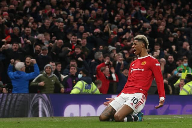 Rashford’s late goal settled the three points for United. Credit: Getty.