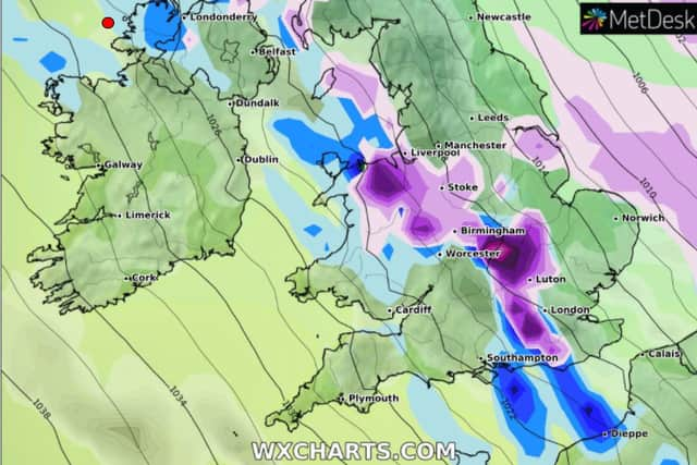 WXChart showing snow severity across the UK 