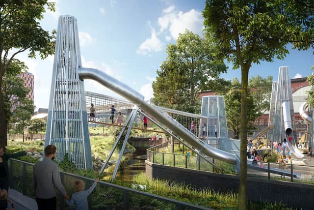 The new 60ft clear slide at Mayfield Play Yard in an artist impression