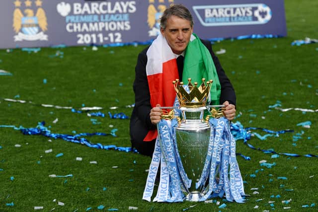 Roberto Mancini led Manchester City to their first Premier League title in 2012. Credit: Getty.