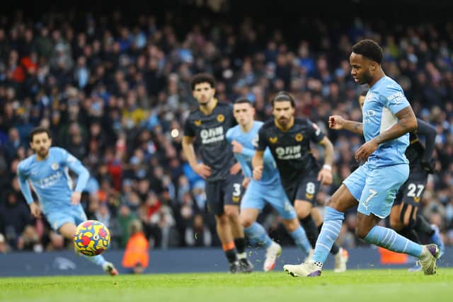 Sterling scored in 100th Premier League in December’s win over Wolves. Credit: Getty.