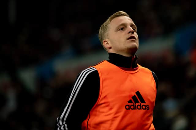  Donny van de Beek of Manchester United warms up during the Premier League match between Aston Villa  and  Manchester United at Villa Park on January 15, 2022 in Birmingham, England