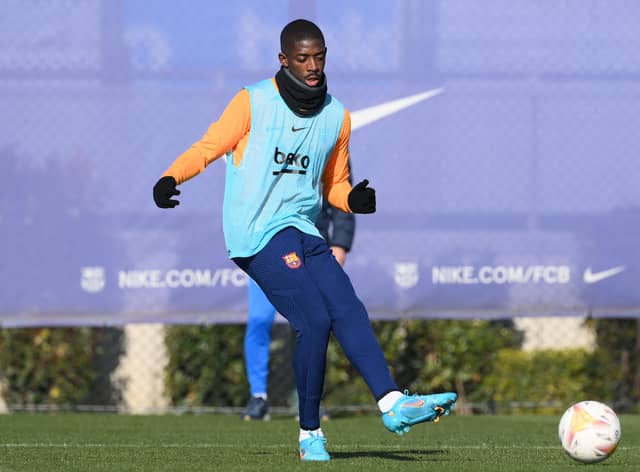 Ousmane Dembele training at Barcelona. Credit: Getty.