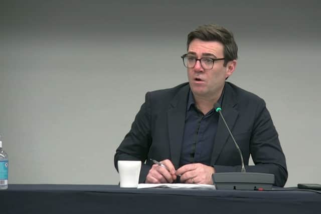 Greater Manchester mayor Andy Burnham at the police, fire and crime panel on January 31, 2022. Credit: GMCA. 