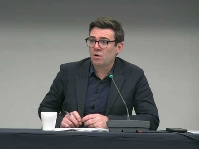 Greater Manchester mayor Andy Burnham at the police, fire and crime panel on January 31, 2022. Credit: GMCA. 