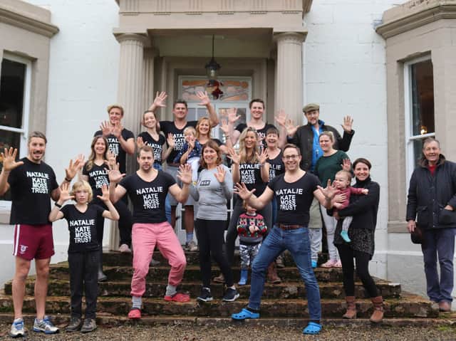 The Moss family kickstart the 10th anniversary of the Natalie Kate Moss Trust by launching the 10-10-10 Challenge (l-r) Sebastian Moss, Max Moss, Isabella Botha, George Moss, Oliver Miller, Jen Moss, James Kendall, Niki Moss, Anita Moss (Natalie’s mum), Olivia Moss, Will Moss, Susan Miller, James Miller, Jonathan Moss, Lucy Miller, Kate Miller, and Phil Moss (Natalie’s dad)