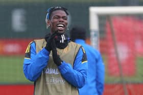 Paul Pogba was pictured at Manchester United training. Credit: Getty.