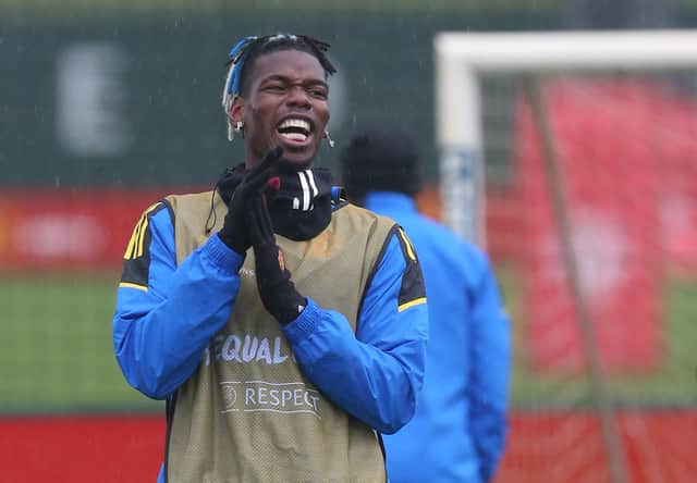 Paul Pogba was pictured at Manchester United training. Credit: Getty.