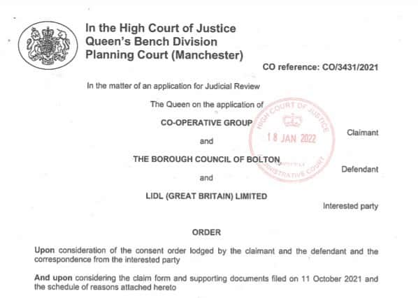 The court order affecting Lidl in Bolton Courtesy: LDRS