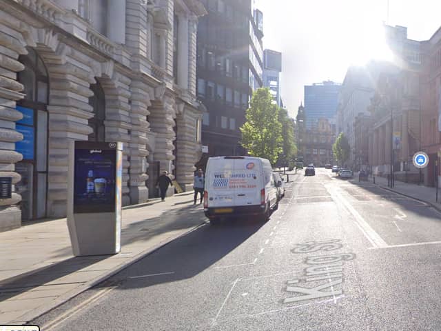Police were called to an incident in King Street, Manchester, on Sunday Credit: Google Maps