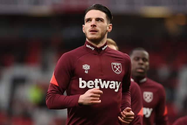 Rice still has the chance of lifting the FA Cup and Europa League with West Ham this season. Credit: Getty.