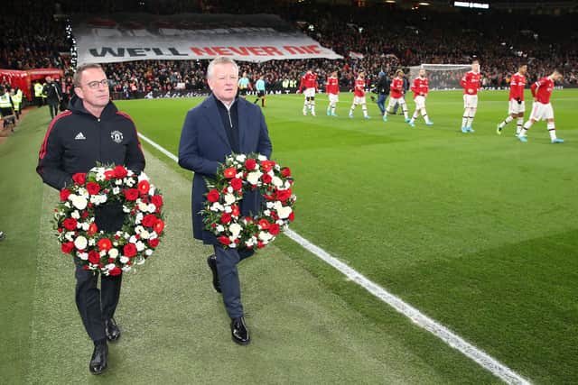 Both sides marked the anniversary of the Munich Air Disaster ahead of the game. Credit: Getty.