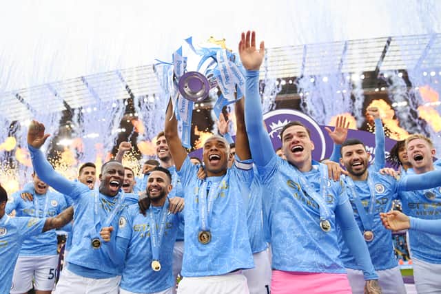 Fernandinho (C) has won 12 trophies during his time at City. Credit: Getty. 