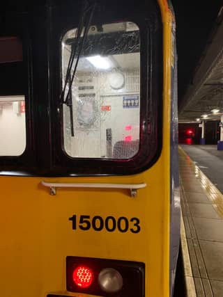 A train with a smashed window after an incident in Clifton Credit: Northn Assist