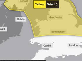 Yellow wind warning in Manchester Credit: Met Office