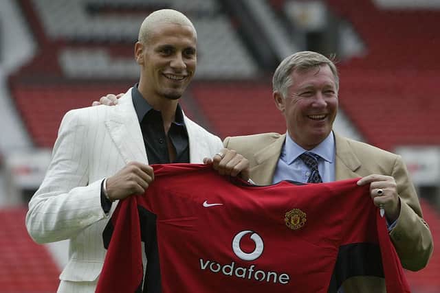 Ferdinand joined United from Leeds for an initial £29.3m in 2002 making him the most expensive British footballer at that time. Credit: Getty.