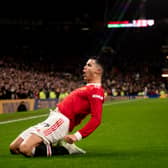 Cristiano Ronaldo celebrates scoring for Manchester United. Credit: Getty.