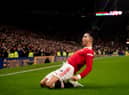 Cristiano Ronaldo celebrates scoring for Manchester United. Credit: Getty.
