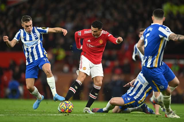 Ronaldo fired the ball into the Brighton net early in the first half. Credit: Getty.