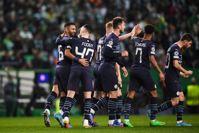 Manchester City were 4-0 up at half-time in Lisbon. Credit: Getty.