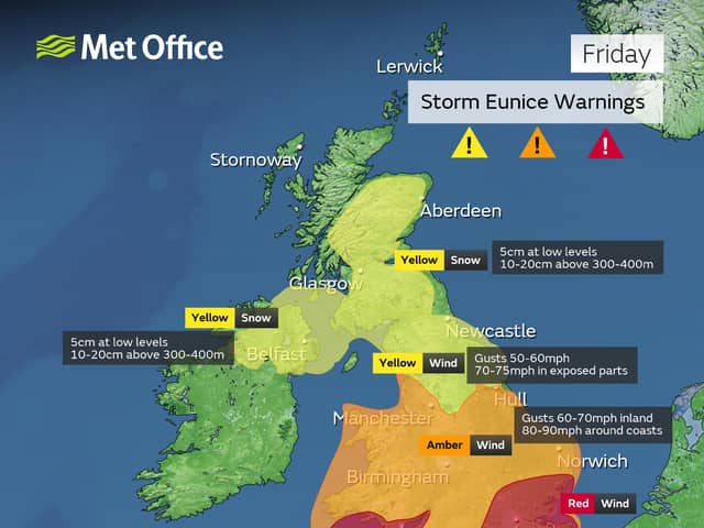 Storm Eunice warnings. Credit: The Met Office 