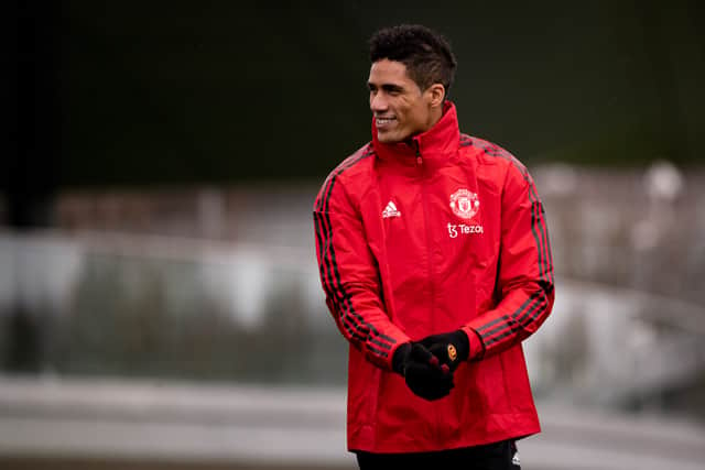 Raphael Varane in training Credit: Manchester United via Getty Images