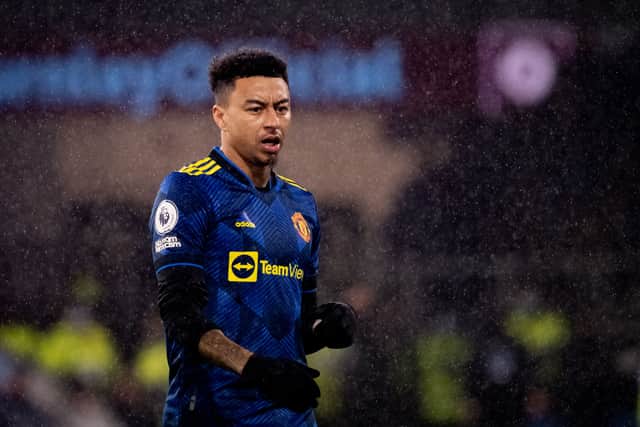 esse Lingard of Manchester United in action during the Premier League match between Burnley and Manchester United at Turf Moor on February 08, 2022 in Burnley, England