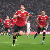 Harry Maguire, who scored United’s first goal against Leeds, was sent off last time the club faced Watford. Credit: Getty.