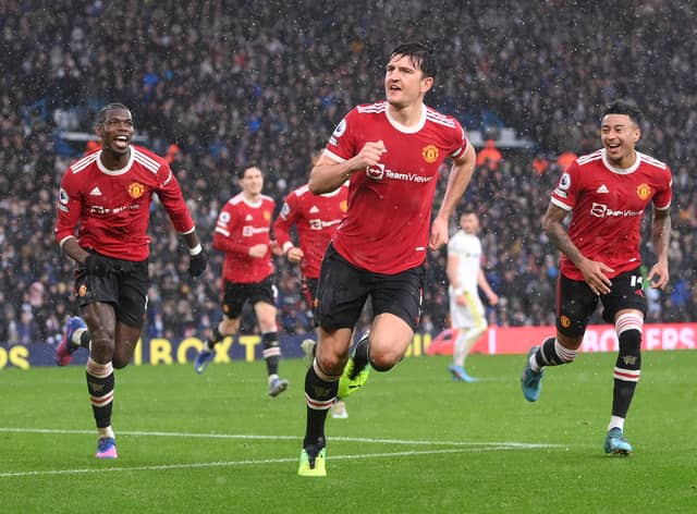 Harry Maguire, who scored United’s first goal against Leeds, was sent off last time the club faced Watford. Credit: Getty.