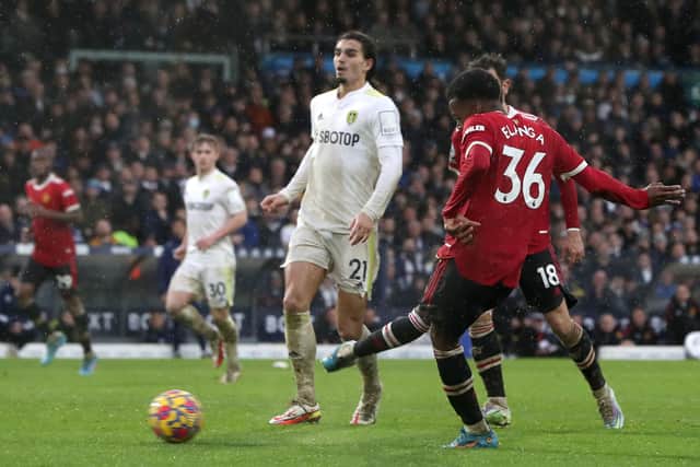 Elanga added a fourth at late on at Elland Road. Credit: Getty.