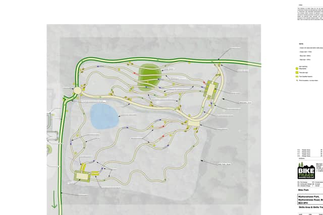A map of the plans for the skills area and trails at the Wythenshawe Park cycling hub