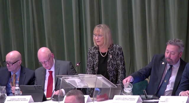Brenda Warrington, leader of Tameside council at the full budget meeting. Photo: Tameside council. 