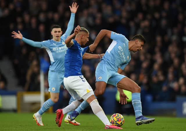 Everton felt Rodri should have been penalised in the box. Credit: Getty.