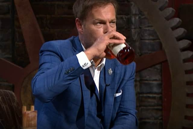 Veteran Dragon Peter Jones tries O’Donnells Moonshine Credit: BBC iPlayer