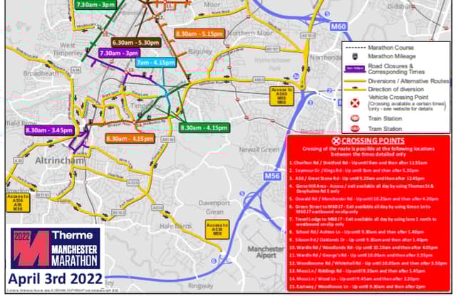 Manchester Marathon 2022 road closures map Credit: Manchester Marathon