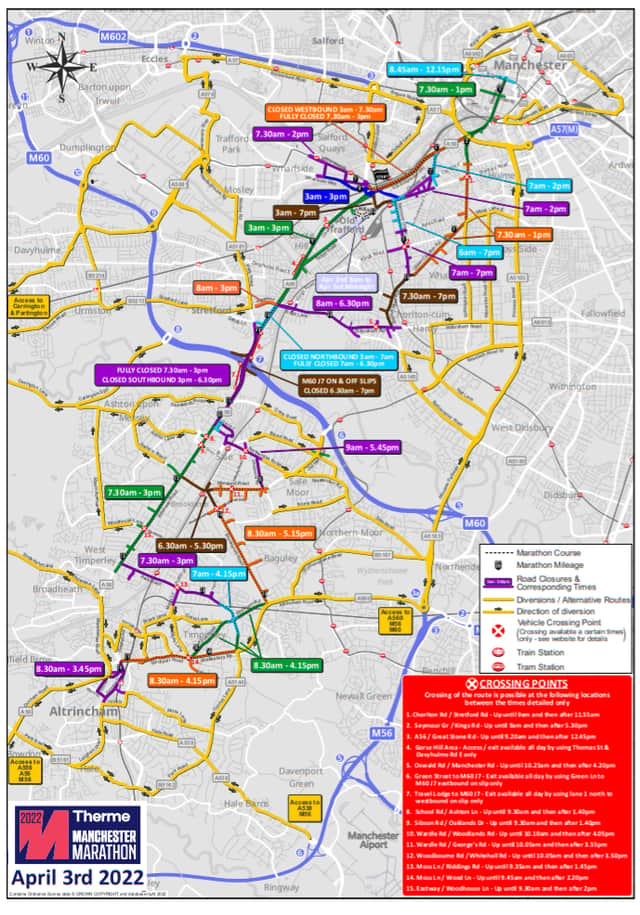Manchester Marathon 2022 road closures map Credit: Manchester Marathon