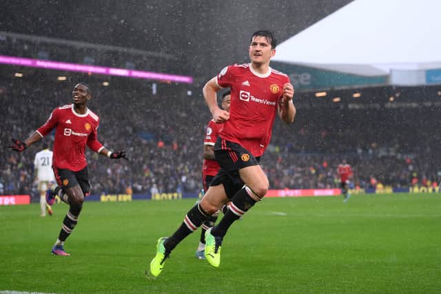 Maguire scored his first league goal of the season in the 4-2 win over Leeds. Credit: Getty.