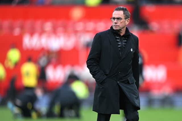 Ralf Rangnick will face his first Manchester derby on Sunday. Credit: Getty.