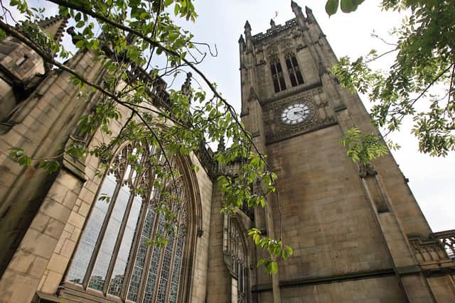 Manchester Cathedral is a focal point for the city’s mourning for the Queen. Photo: AFP via Getty Images 
