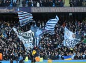 Manchester City fans pictured during Sunday’s Manchester derby. Credit: Getty.