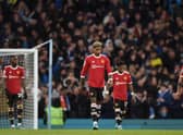 Manchester United players look despondent at the Etihad. Credit: Getty.