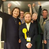 Liberal Democrats celebrating Alan Good’s victory in the Ancoats and Beswick by-election. Credit: LDRS