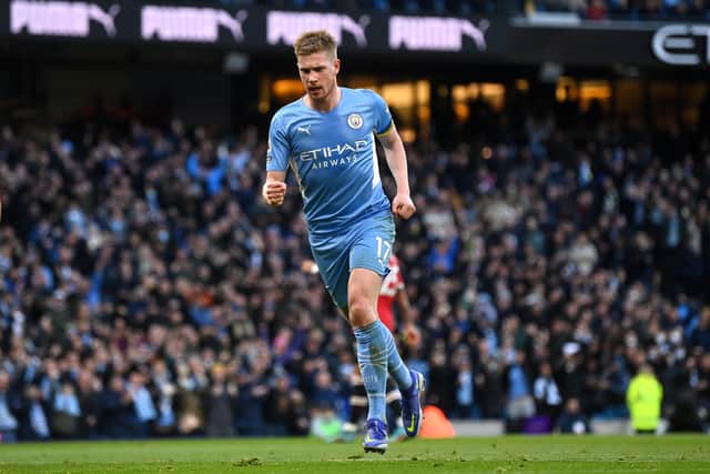 De Bruyne scored two as City dismantled United on Sunday. Credit: Getty.