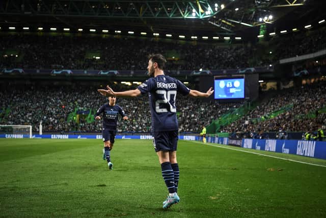 Bernardo Silva scored two in the first leg against Sporting. Credit: Getty.